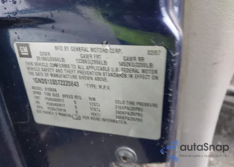 2007 Chevrolet Trailblazer Ls из США, поврежденный, VIN 1GNDS13S572225843